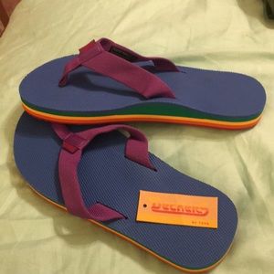 teva rainbow flip flops